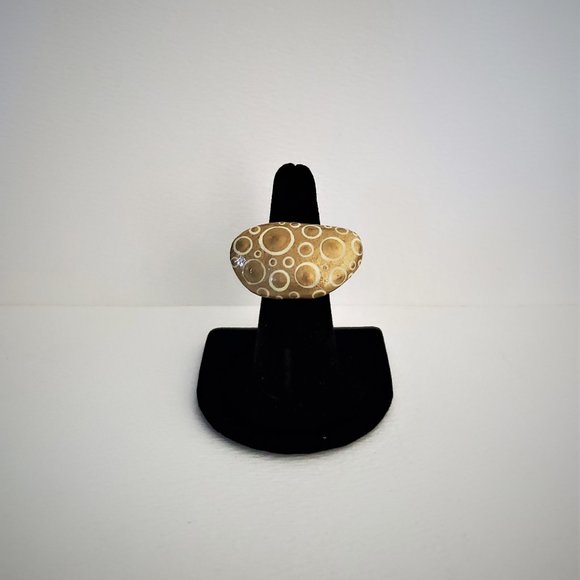 Hand Painted Dot Art Gold and Ivory Statement Ring, Cocktail Ring - Picture 1 of 6